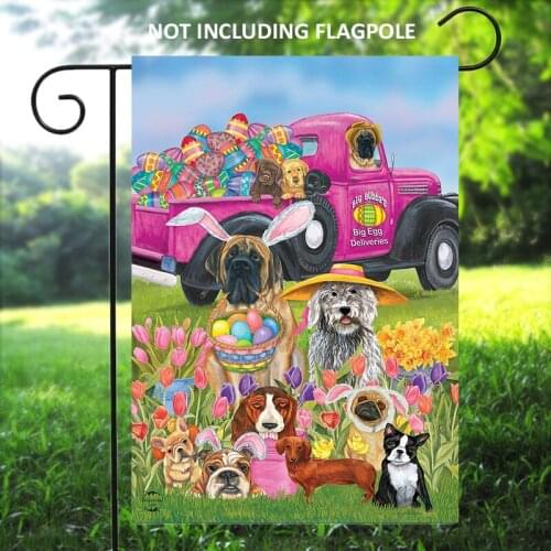 Easter Dogs Holiday Humor Garden Flag Decorated Eggs 12.5" x 18" Banner Garden Decoration Sign