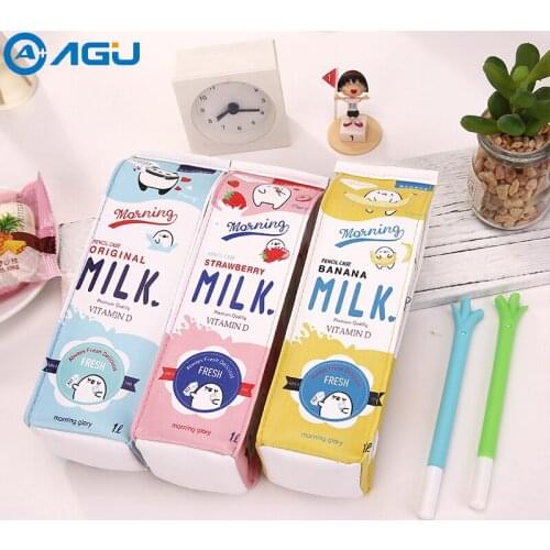 AAGU New Design Cute Milk Design Pencil Bag PU Material Pencil Case Stationery Products Storage Kids Gift