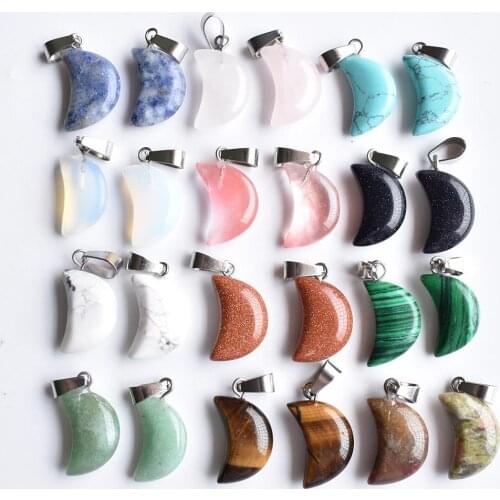 High quality assorted natural stone crescent moon shape charms pendants for DIY jewelry making Wholesale 24pcs/lot free
