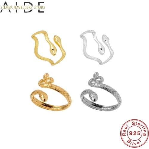 AIDE Punk Snake Open Rings For Women Girl Fashion Gothic Adjustable Finger 925 Sterling Silver Ring Fine Jewelry anillos