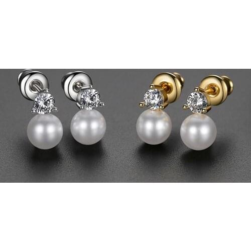 HUAMI Fashion Stud Earrings Pearl Small AAA Zircon Women Fine Jewelry 18K Gold Earrings Gift for Friend Wholesale Accessories
