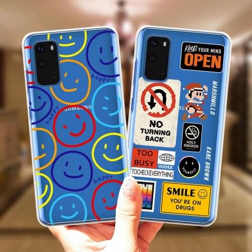 For Samsung S20 FE S10E S9 S10 S21 Plus Lite Note 20 Ultra 10 Pro Phone Case Cute Colorful Smile Face Label Art Silicone Cover