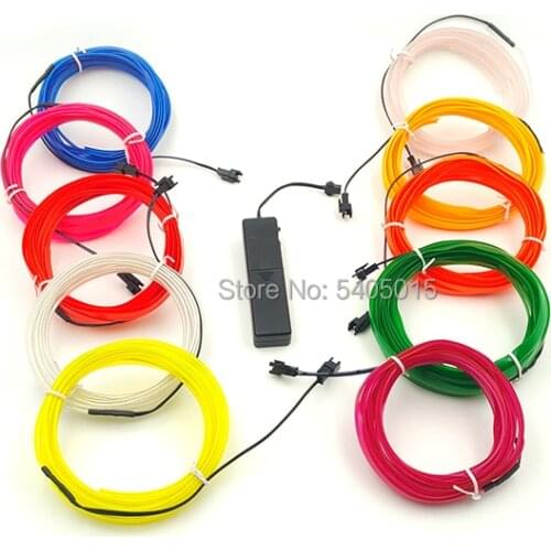 LED Strip 3Meters 2.3mm Skirt with DC3V Sound Active Neon Blinking EL Wire Rope Tube for Car Home Holiday DIY Decoration