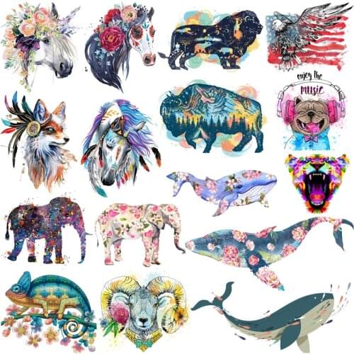 Prajna Animal Parches Iron On Transfer For Clothes Heat Transfer Vinyl Patch Stickers Fabric Elephant Patch Lion Tiger Appliques