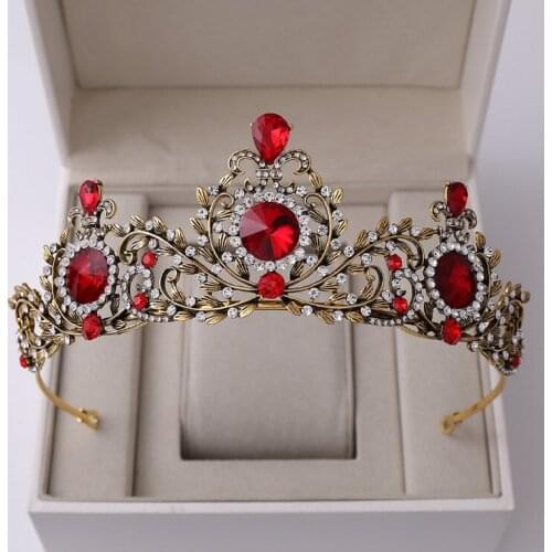 Fashion Baroque Vintage Red Crystal Bridal Tiaras Wedding Crown for Bride Pageant Headbands Wedding Hair pieces Accessories