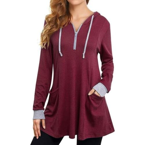 Hoodie Women Autumn Women Casual Long Sleeve Tunic Hoodie Zip Pocket Sweatshirt Pullover