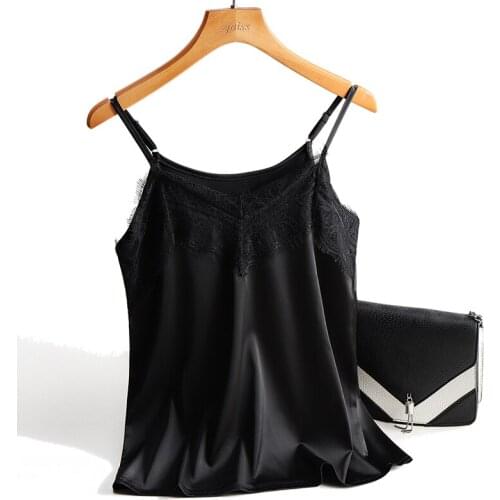 Sexy Lace Top Women Halter V Neck Basic Cami Sleeveless Satin Silk Tank Tops 2020 Summer Camisole Spaghetti Strap Tee Plus Size