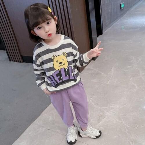 Stripe Spring Summer Childrens Clothes Set Baby Girls Coat + Pants 2pcs/Set Kids School Beach Outdoor Teenage Girl Clothing Hig