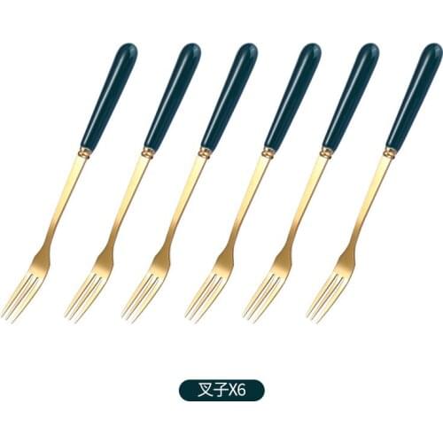 Emerald Fruit Fork Light Luxury Ceramic Handle Stainless Steel Fork Dessert Fork Cake Fork Household coffee spoon food picks