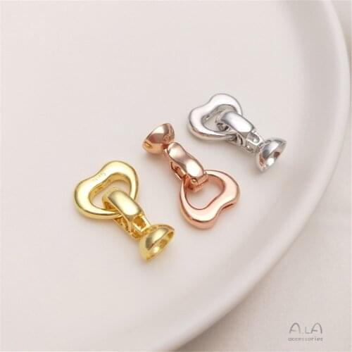 Vacuum plated 18K real gold 925 silver Rose gold heart-shaped pearl clasp handcrafted DIY necklace with end clasp