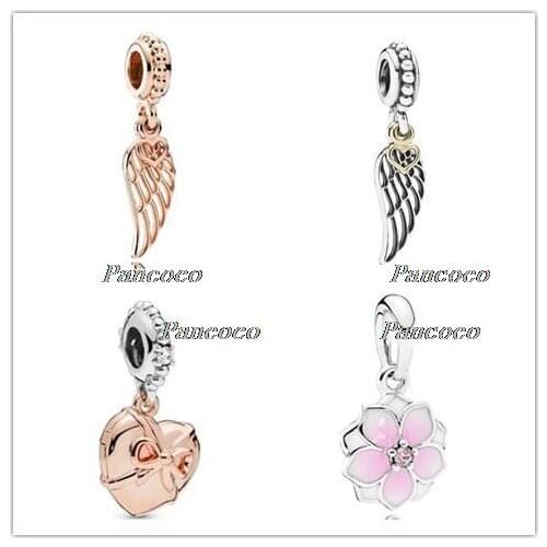 925 Sterling Silver Rose Gold Color Angle Wing Pendant Beads Fit Women Pandora Bracelets & Necklace Diy Jewelry