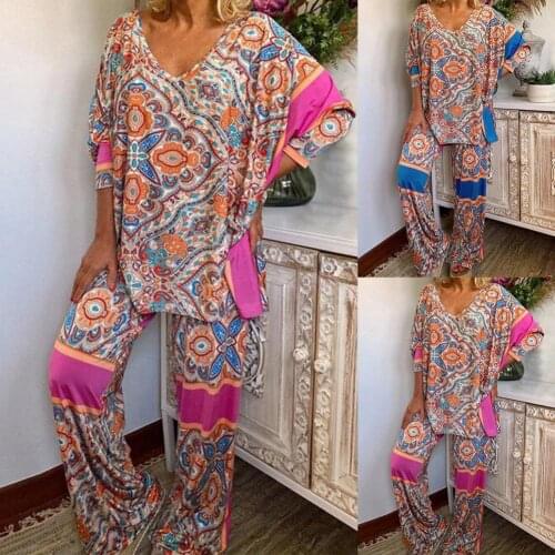 Female Fashion Elastic Waist Women Print Outfits Breathable Ladies Suit V-neck Women Accessory