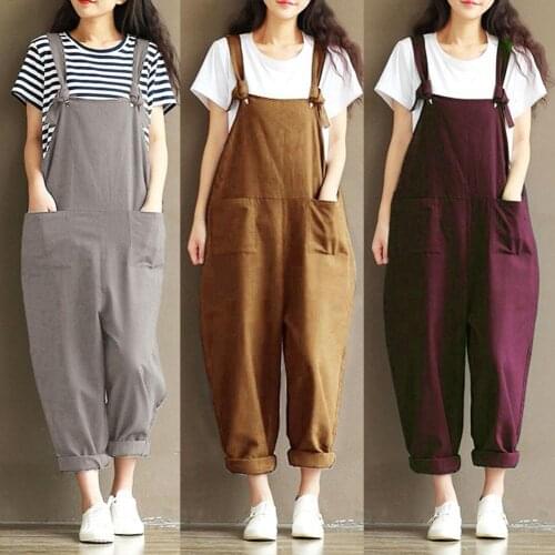 Plus Size 5xl Solid Color Women Loose Knot Tie Cotton Linen Jumpsuit Harem Overalls Jumpsuits Body Femme Clothes Vintage Pants