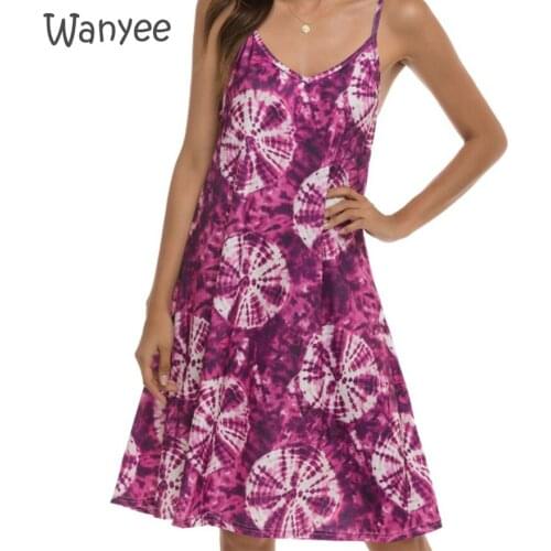 New Womens Casual Refreshing Summer Beach Sling Print Sleeveless Ladies Dress 2021 Clothes Female Pullover High Waist V-Neck