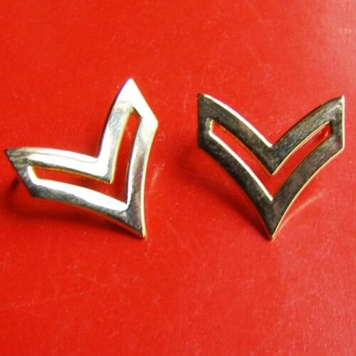 PAIR US ARMY CORPORAL SUBDUED METAL COLLAR RANK INSIGNIA BADGE PIN GOLD