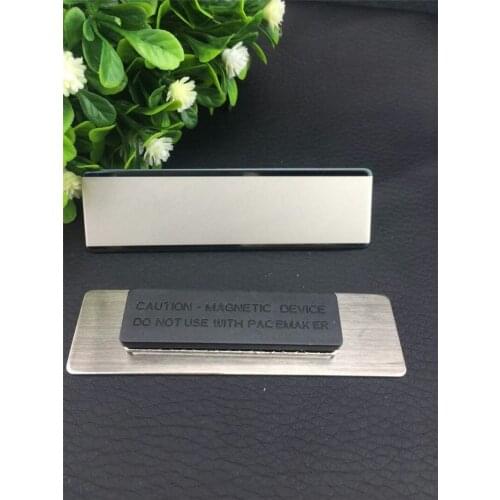 10pcs/lot blank name badge holder magnet laser reusable name tags/badges with stainless steel metal nameplate