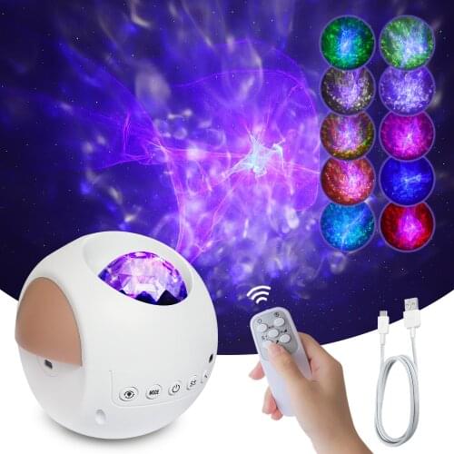3D Blue Aurora Starry Projector Night Light Sound Activated Ball Shape Ocean Wave Star Light Galaxy Projector