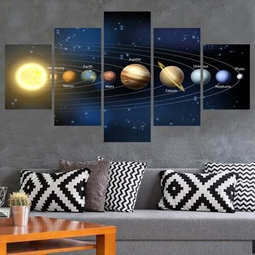 5 Panel Nine Planets In The Solar System Modular Wall Art Pictures Home Decor Print Posters Modern Framework Canvas Painting