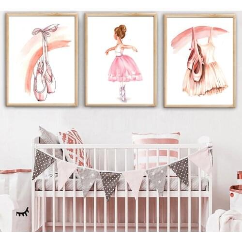 Watercolor Ballet Skirt Shoes Dancing Baby Girl Wall Art Canvas Painting Nordic Posters And Prints Wall Pictures Kids Room Decor