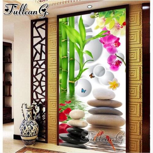 FULLCANG Green bamboo stone flower large 5d diamond painting diy full square round drill mosaic embroidery sale decor FC2413
