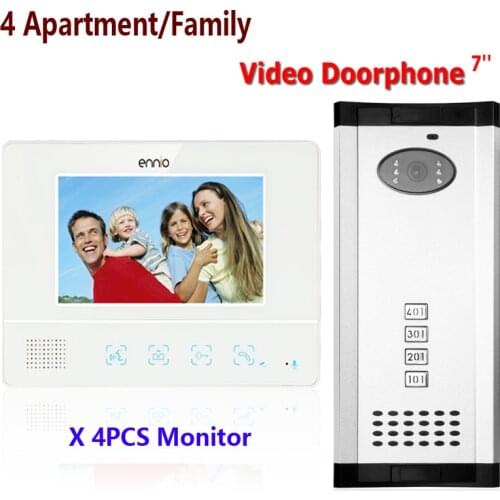 FREE SHIPPING ENNIO 4 Apartment/Family Video Door Phone Intercom System 1 Doorbell Camera with 4 button 4 Monitor Waterproof