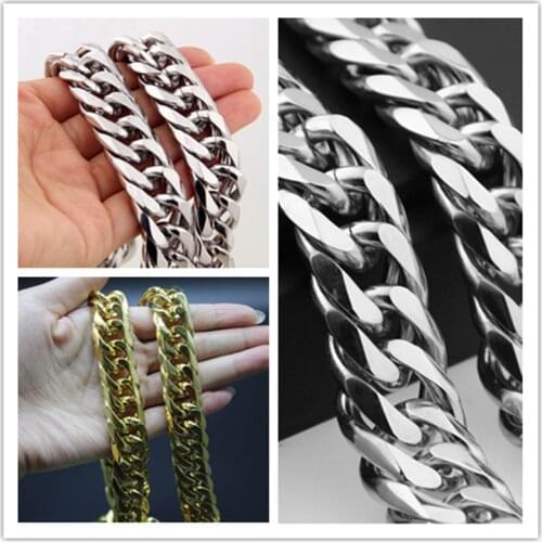 High Polished 7"-40" Heavy 18MM Stainless Steel Silver Gold color Mens Boys Huge Cuban Chain Necklace Optional