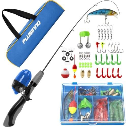 Plusinno Light Weight Kids Fishing Pole Telescopic Fishing Rod Reel Combos Full Kits Lure Case Carry Bag Youth Fishing Beginner
