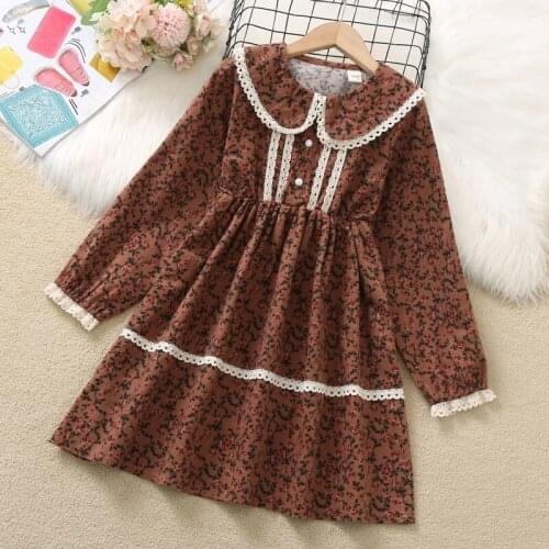 Floral Girls Princess Dresses Cute Baby Girl Autumn Costumes Kids Clothes Long Sleeve Girl Party Elegant Dress 6 8 10 12 14Y