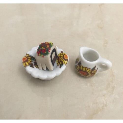 G07-X475 children gift Toy 1:12 Dollhouse mini Furniture Miniature rement Doll accessories Pastry and fruit plate kettle 3pcs