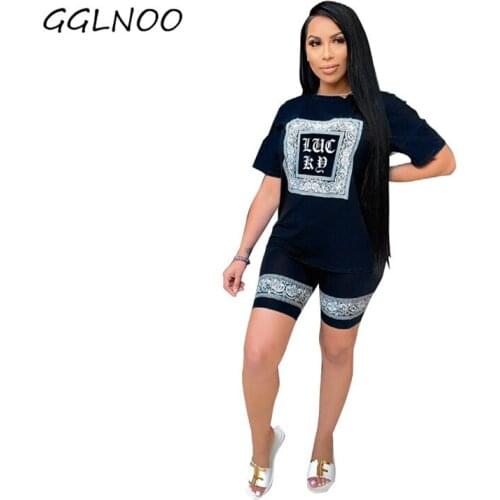 GGLNOO Biker Shorts Casual Sweatsuits Activewear Workout Loungewear Matching Sets GG231414