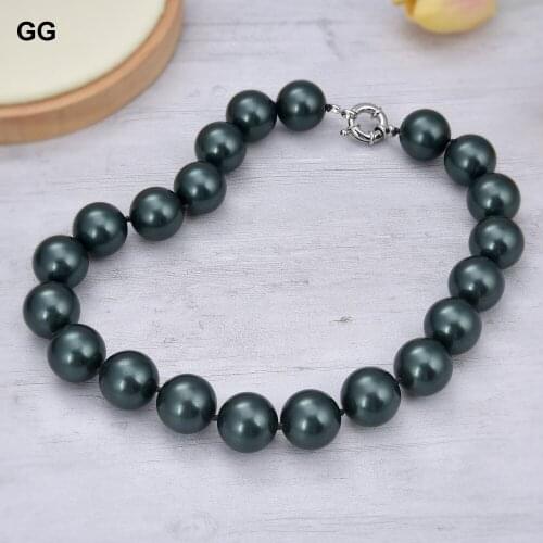 GuaiGuai Jewelry 18.5" 20mm Peacock Black Sea Shell Pearl Necklace