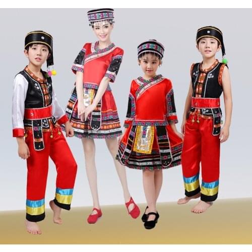 Hmong clothes design for kids girls Chinese traditional folk dance costumes modern hmong clothes thnic stage dance wear FF2002