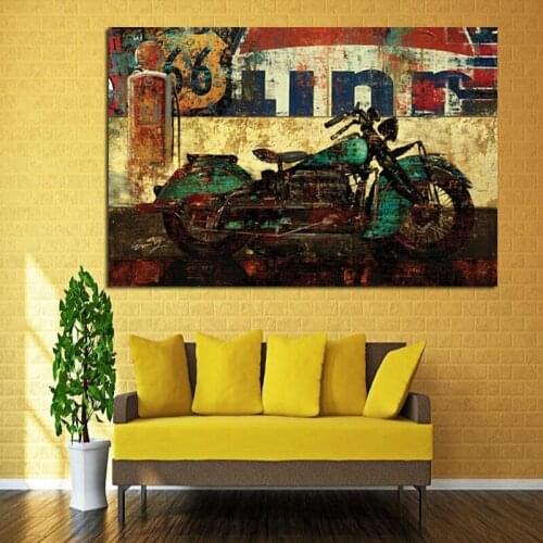 Canvas Graffiti Painting Motorcycle Street Canvas Poster Print for living room bedroom home decoration