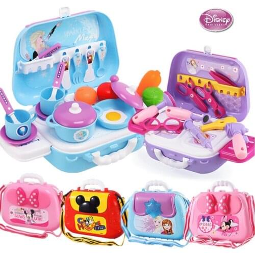 Disney Princess Play House Toy Girl Cosmetic Set Simulation Kitchen Kitchenware Doctor Toolbox Backpack Mickey Minnie Kids Toy