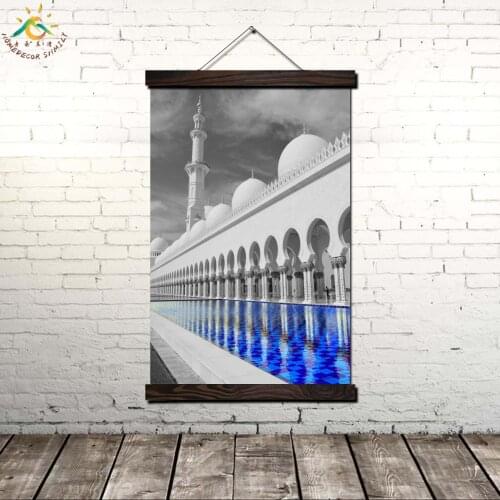 Islamic White Grand Mosque Landscape Vintage Posters and Prints Scroll Painting Canvas Art Wall Pictures Painting Home Decor