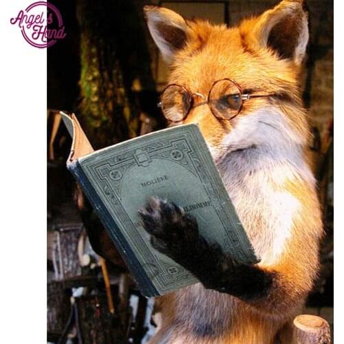 Full Rhinestone Painting Crystal Home Decor 5D DIY Diamond Painting Fox Reading Book Cross Stitch Pattern Diamond Embroidery