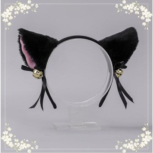 Kawaii Women Girls Headband Lolita Plush Cat Ears Cosplay Anime Party Costume Bow Tie Bell Headwear Hairband Hair Accessories