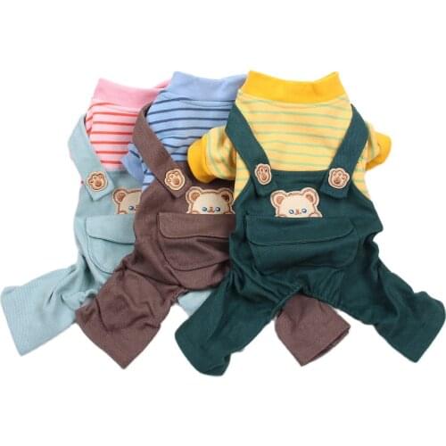New Striped Dog Cat Jumpsuit Rompers Bear Design Dog Coat Jacket Cat Puppy Autumn Clothes Outfit 3 Colours