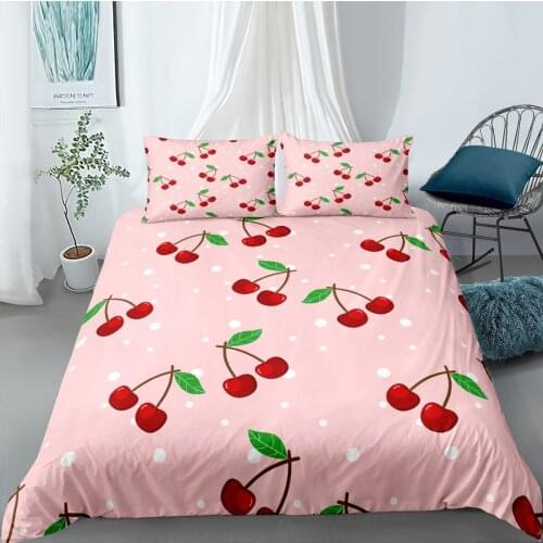 Girl Kids Bedding Set Home Textile Fruit Printed Duvet Cover Pillowcase Adult Kids Bed Cover King Queen Size Quilt Cover