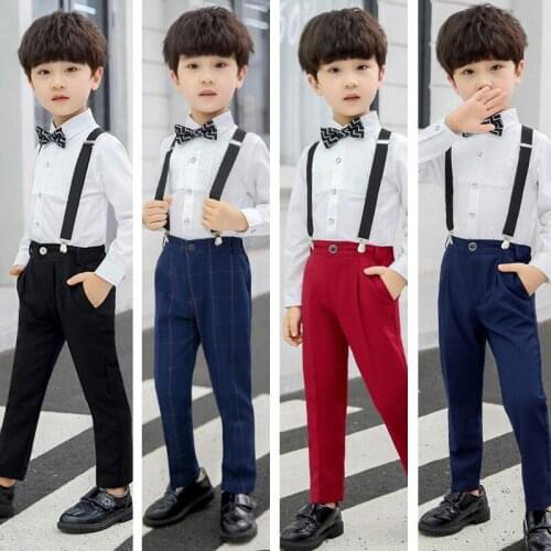 Boys Clothes Suit Long Sleeve Shirt + Suspender Pants Jumpsuits Kids Overalls Clothing Sets Child Fall Formal Costume Gentleman