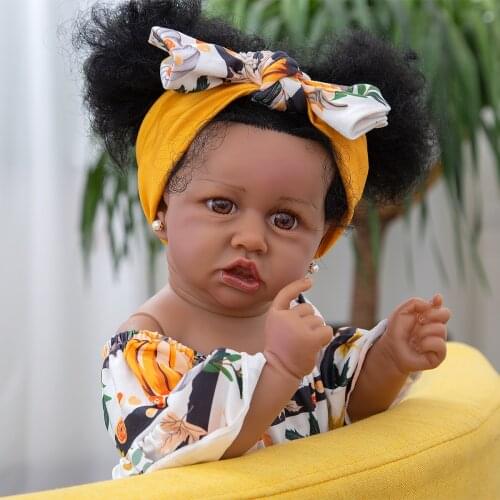 57 cm Bebe Reborn Baby Handmade Fiber Hair Black Skin Silicone Full Body Reborn Girl Doll Childrens Day Gifts