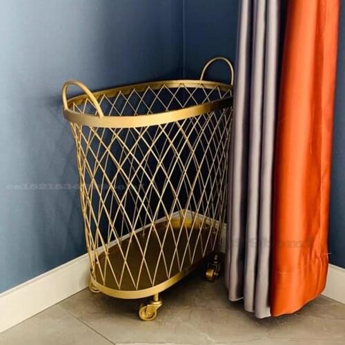 North Metal Gold Color Dirty Clothes Storage Handle Wheel Laundry Basket Home Creative Organizer with Wheel Dirty Clothes Hamper