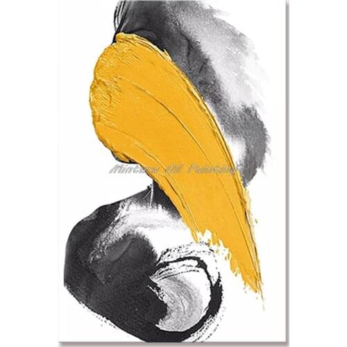 Mintura Wall Picture for Living Room Oil Painting on Canva Hand Painted Abstract Picture of Yellow and Black Home Decor No Frame