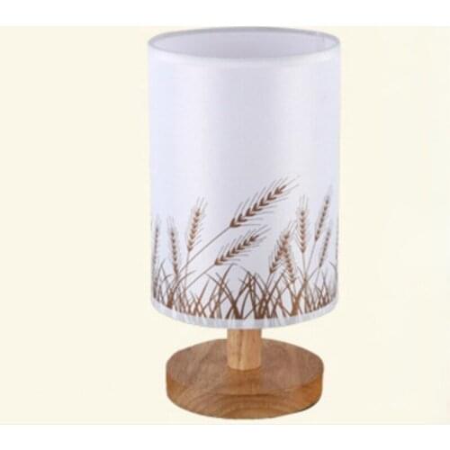 Nordic Simple Cylindrical Solid Wood Base Fabric Art Night Light Bedroom Beside Lamp Living Room Table Decor Office LED Lighting