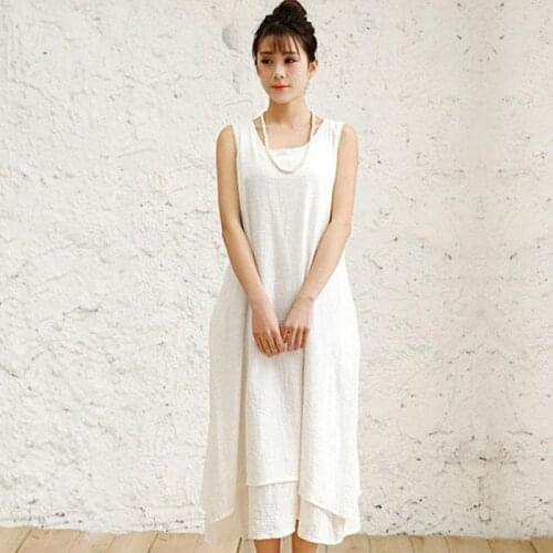2017 New Style Summer Dress Boho Cotton Linen Original Girl Sleeveless Long Literature Cascading Ruffle White Vestido