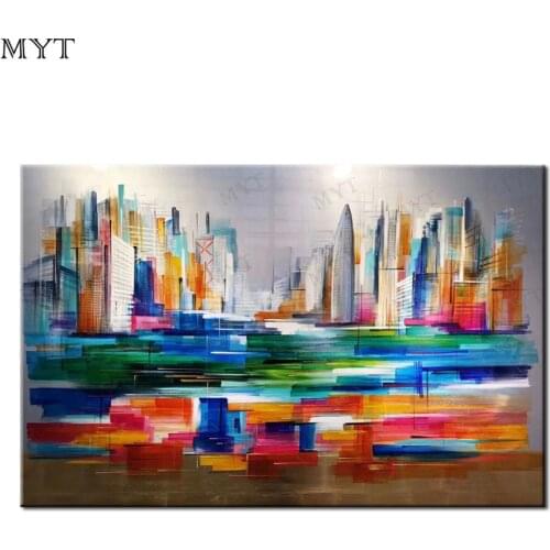 Wholesale Modern Handpainted Oil Painting On Canvas colorful city build beautiful Landscape Wall Art picture for room No Framed