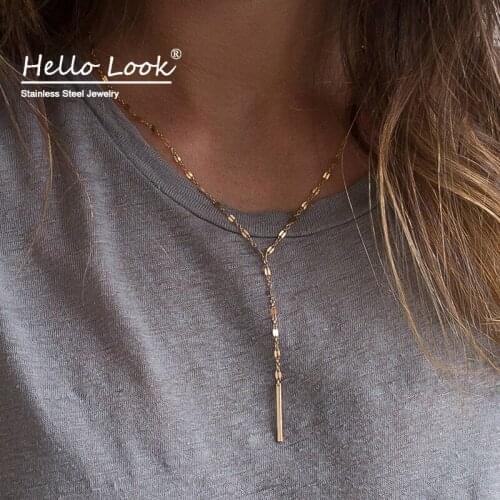 HelloLook Trendy Pendant Choker Necklace for Women Neck Jewelry 316L Stainless Steel Girl Clavicle Bamboo Chain Necklace Gift
