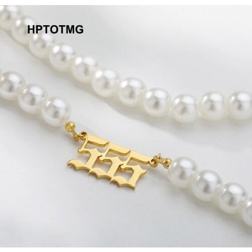 111 222 333 444 555 666 777 888 999 Angel Number Pendant Necklace for Women Imitation Pearls Gold Clavicle Chain Wedding Jewelry