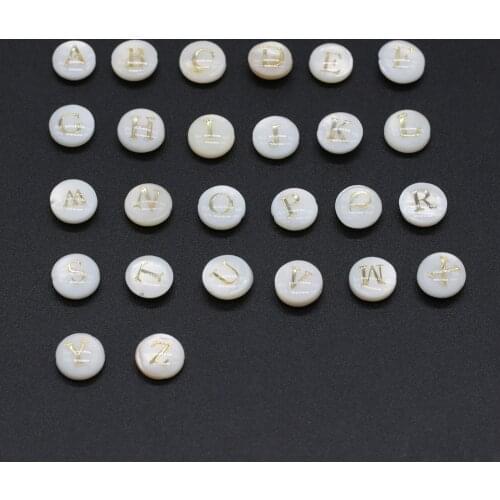 2 Pcs Natural Shell Pendant Necklace Accessories Round Shell 26 English Letters Bead Pendant Charms For Jewelry Making Bracelet