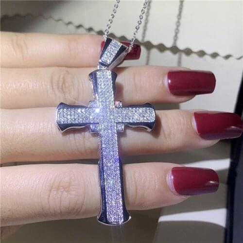 Handmade Big Cross pendant necklace 925 Sterling silver AAAAA zircon Cz Long Party wedding Pendant for women men Luxury Jewelry